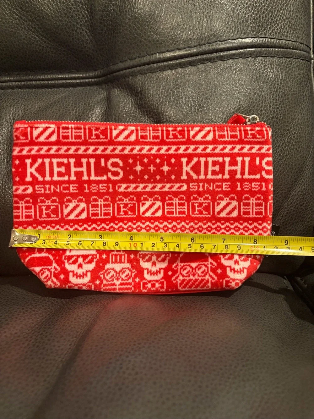 Kiehl's Red and White Holiday Skull Cosmetic Pouch